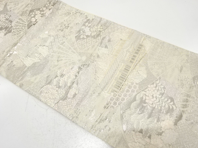 JAPANESE KIMONO / ANTIQUE FUKURO OBI / SILK / WOVEN FLORAL PLANTS